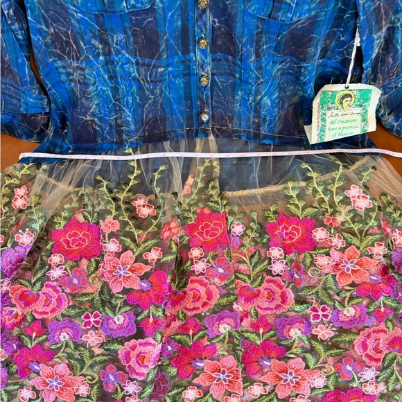 ARATTA Anastasia Maxi Duster Distressed top embroidered tulle duster Shirt SZ LG - Picture 15 of 16